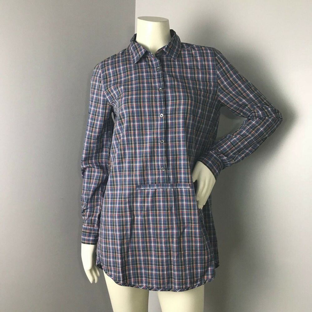 J. Crew Plaid Bayou Long Sleeve Tunic Button Down Shirt Womens XS